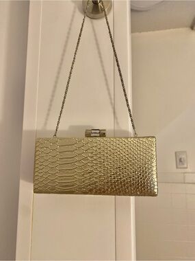 Lulu Townsend Metallic Gold Embossed Clutch with Chain Strap